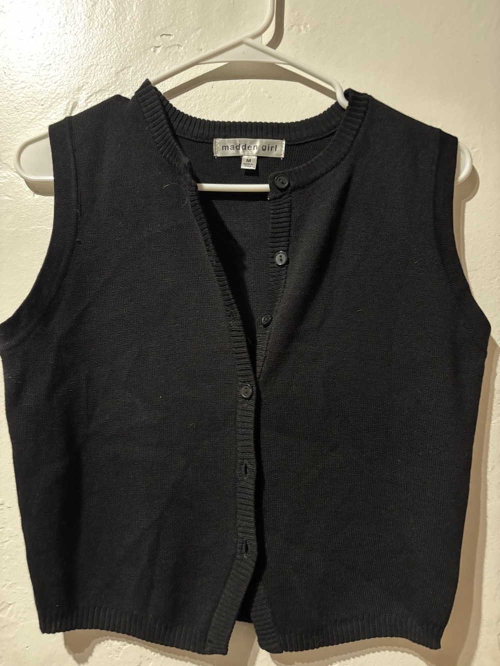 Madden Girl Black Sleeveless Button-Up Knit Vest